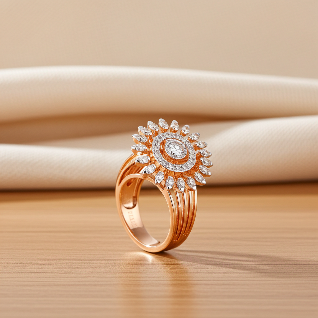 A gold ring with a diamond eye